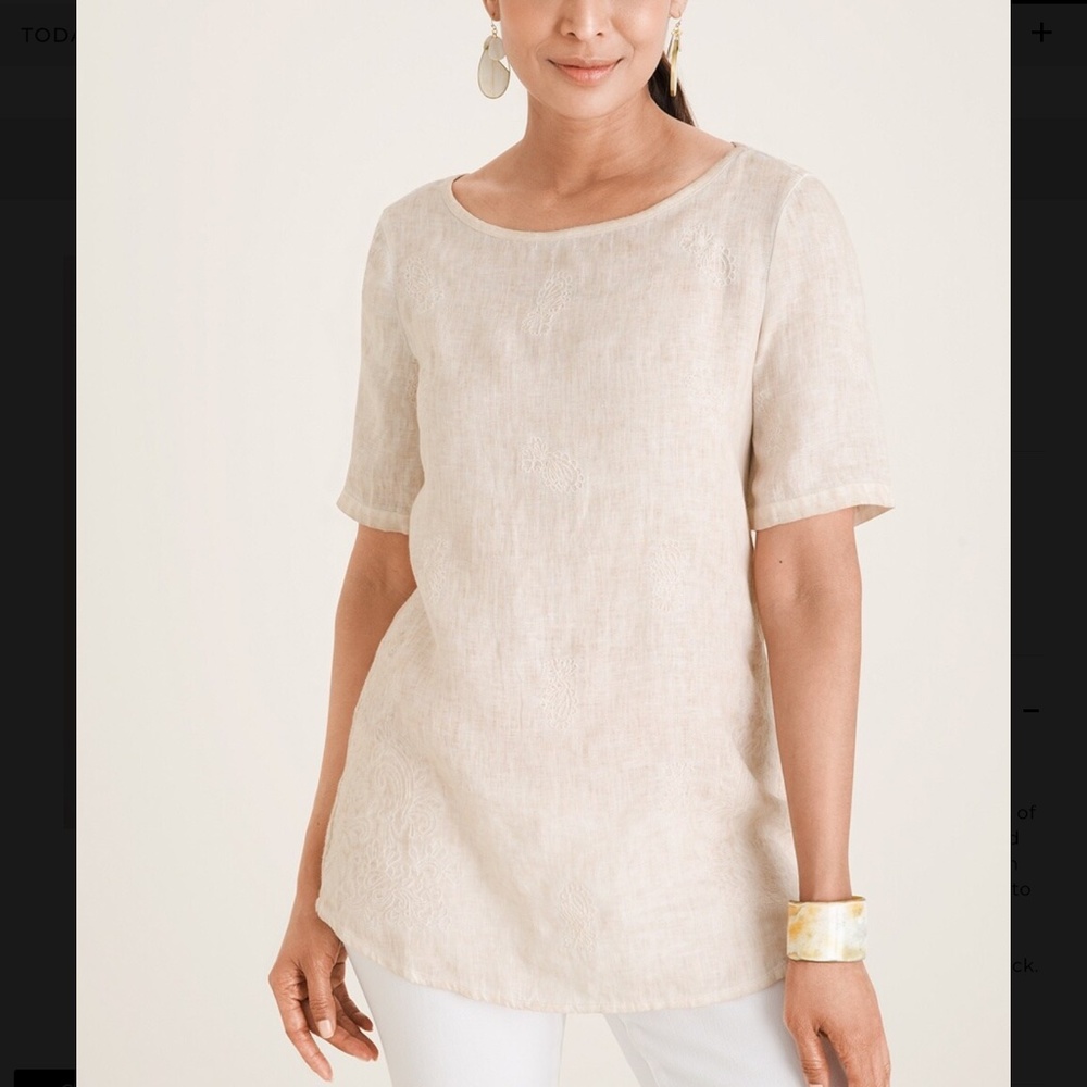NWT CHICO’s Embroidered Linen Tee XL